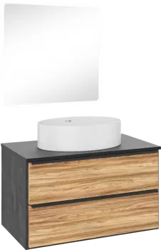 Мебель для ванной комнаты Runo Мальта 85 дуб, черная, раковина Ovale 50