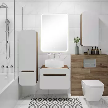 Мебель для ванной комнаты Runo Ницца 60 темное дерево, белая, раковина Palla 40