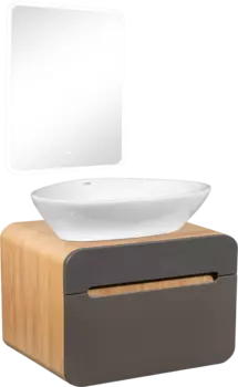 Мебель для ванной комнаты Runo Ницца 60 дуб натуральный, графит, раковина Terzo 60