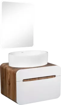 Мебель для ванной комнаты Runo Ницца 60 темное дерево, белая, раковина Ovale 50