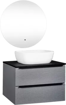 Мебель для ванной комнаты Runo Орлеан 70 серая, черная, раковина Bella 40