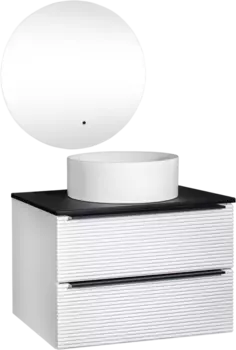 Мебель для ванной комнаты Runo Орлеан 70 белая матовая, черная, раковина Palla 40