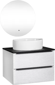 Мебель для ванной комнаты Runo Орлеан 70 белая матовая, черная, раковина Ovale 50