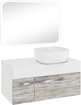 Мебель для ванной комнаты Runo Вудлайн 100 скандинавский дуб, раковина Bella 40