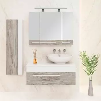 Мебель для ванной комнаты Runo Вудлайн 100, скандинавский дуб, раковина Гамма 56