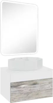 Мебель для ванной комнаты Runo Вудлайн 65 скандинавский дуб, раковина Cristallo 50