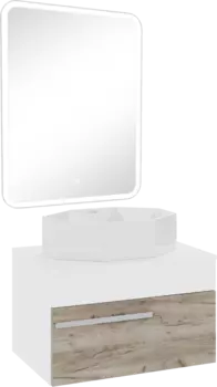 Мебель для ванной комнаты Runo Вудлайн 65 крафтовый дуб, раковина Cristallo 50