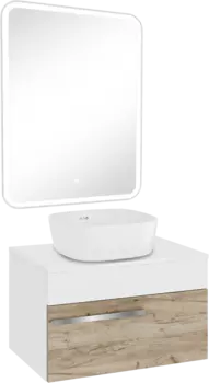 Мебель для ванной комнаты Runo Вудлайн 65 крафтовый дуб, раковина Bella 40