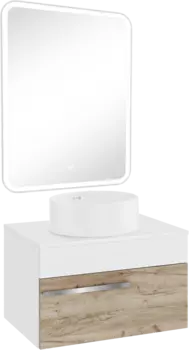 Мебель для ванной комнаты Runo Вудлайн 65 крафтовый дуб, раковина Palla 40