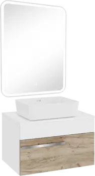 Мебель для ванной комнаты Runo Вудлайн 65 крафтовый дуб, раковина Tre 50