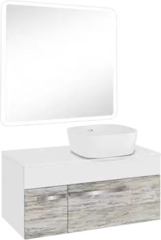 Мебель для ванной комнаты Runo Вудлайн 85 скандинавский дуб, раковина Bella 40