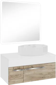 Мебель для ванной комнаты Runo Вудлайн 85 крафтовый дуб, раковина Cristallo 50