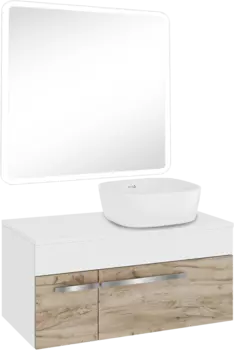 Мебель для ванной комнаты Runo Вудлайн 85 крафтовый дуб, раковина Bella 40