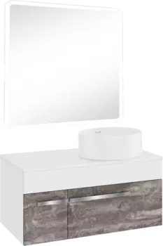 Мебель для ванной комнаты Runo Вудлайн 85 железный камень, раковина Palla 40