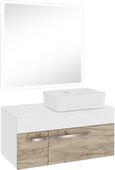 Мебель для ванной комнаты Runo Вудлайн 85 крафтовый дуб, раковина Tre 50