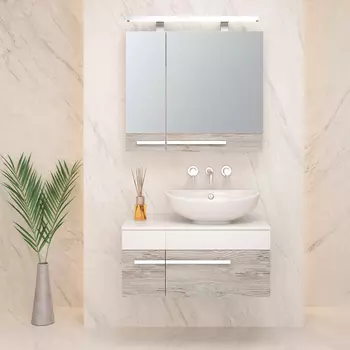 Мебель для ванной комнаты Runo Вудлайн 85, скандинавский дуб, раковина Гамма 56