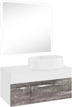 Мебель для ванной комнаты Runo Вудлайн 85 железный камень, раковина Ovale 50