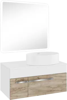 Мебель для ванной комнаты Runo Вудлайн 85 крафтовый дуб, раковина Ovale 50