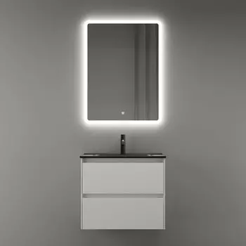 Мебель для ванной комнаты Sancos Cento 60 см белый глянец, черная раковина