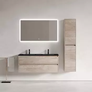 Мебель для ванной комнаты Sancos Libra 120 дуб галифакс натуральный, двойная черная раковина CN7004MB