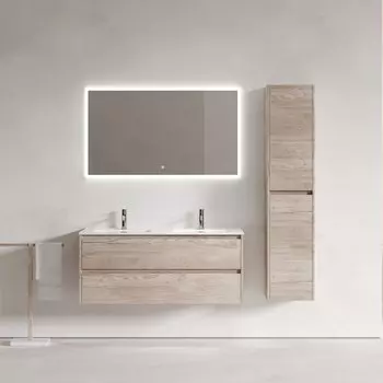 Мебель для ванной комнаты Sancos Libra 120 дуб галифакс натуральный, двойная белая раковина CN7004