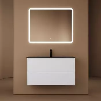 Мебель для ванной комнаты Sancos Libra 90 см белый глянец, черная раковина