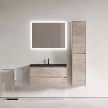 Мебель для ванной комнаты Sancos Libra 90 дуб галифакс натуральный, черная раковина CN7002MB