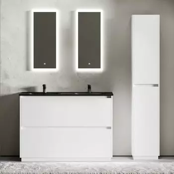 Мебель для ванной комнаты Sancos Libra Floor 120 белый глянец, двойная черная раковина CN7004MB