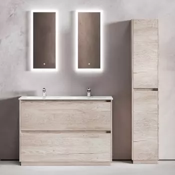 Мебель для ванной комнаты Sancos Libra Floor 120 дуб галифакс натуральный, двойная белая раковина CN7004