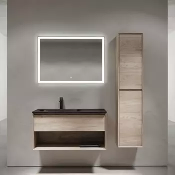 Мебель для ванной комнаты Sancos Marmi 1.0 100 L черная раковина, дуб галифакс натуральный