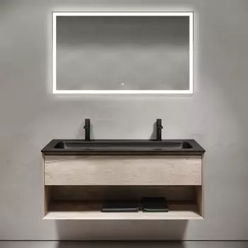 Мебель для ванной комнаты Sancos Marmi 1.0 120 черная раковина, на двоих, дуб галифакс натуральный