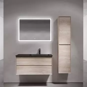 Мебель для ванной комнаты Sancos Marmi 2.0 100 R черная раковина, дуб галифакс натуральный