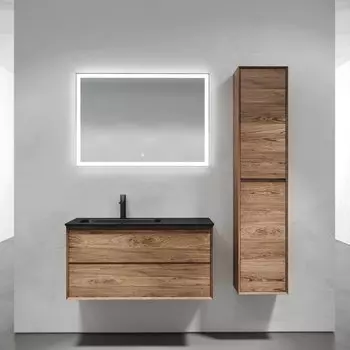 Мебель для ванной комнаты Sancos Marmi 2.0 100 L черная раковина, дуб чарльстон