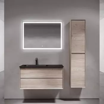 Мебель для ванной комнаты Sancos Marmi 2.0 100 L черная раковина, дуб галифакс натуральный