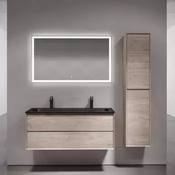 Мебель для ванной комнаты Sancos Marmi 2.0 120 черная раковина, на двоих, дуб галифакс натуральный