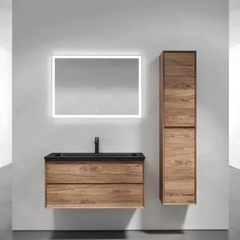 Мебель для ванной комнаты Sancos Marmi 2.0 100 черная раковина, дуб чарльстон