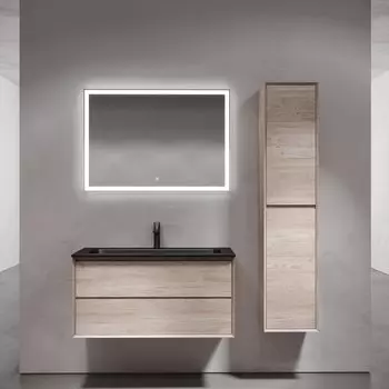 Мебель для ванной комнаты Sancos Marmi 2.0 100 черная раковина, дуб галифакс натуральный