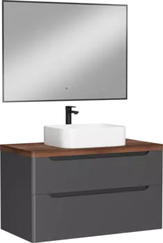 Мебель для ванной комнаты STWORKI Берген 100 серая с темной столешницей, раковина Ольборг S20410WH