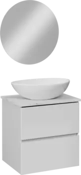 Мебель для ванной комнаты STWORKI Колдинг 60 белая, с раковиной Moduo 55 Leaf, столешница светло-серая сатиновая