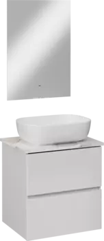 Мебель для ванной комнаты STWORKI Колдинг 60 белая, с раковиной 50 Square, столешница белая сатиновая