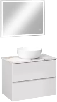 Мебель для ванной комнаты STWORKI Колдинг 80 белая, с раковиной Moduo 40 RING, столешница белая сатиновая
