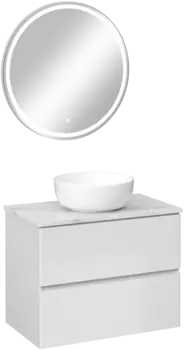 Мебель для ванной комнаты STWORKI Колдинг 80 белая, с раковиной Moduo 40 RING, столешница светло-серая сатиновая