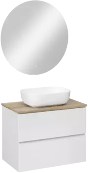 Мебель для ванной комнаты STWORKI Колдинг 80 белая, с раковиной Moduo 50 Square, столешница орех матовый