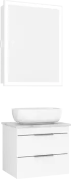 Мебель для ванной комнаты STWORKI Копенгаген 60 белая со светло-серой столешницей, с раковиной Moduo 50 Square