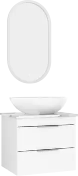 Мебель для ванной комнаты STWORKI Копенгаген Копенгаген 60 белая со светлой столешницей, с раковиной Moduo 55 Leaf