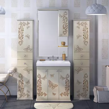 Мебель для ванной Misty Бабочка 90 бежевая, патина