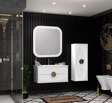 Мебель для ванной Opadiris Ибица 90 подвесная белая, фурнитура золото