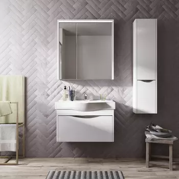 Мебель для ванной STWORKI Хельсинки 80 белая, подвесная, в современном стиле, российская (гарнитур, комплект)