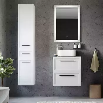 Мебель для ванной STWORKI Эстерсунд 60 белая матовая, простоун беж с отверстием под смеситель в столешнице