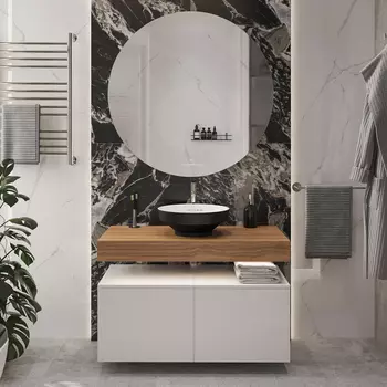 Мебель для ванной STWORKI Ольборг 100 столешница дуб французский, без отверстий, 2 тумбы 50, с раковиной Vitra Water jewels